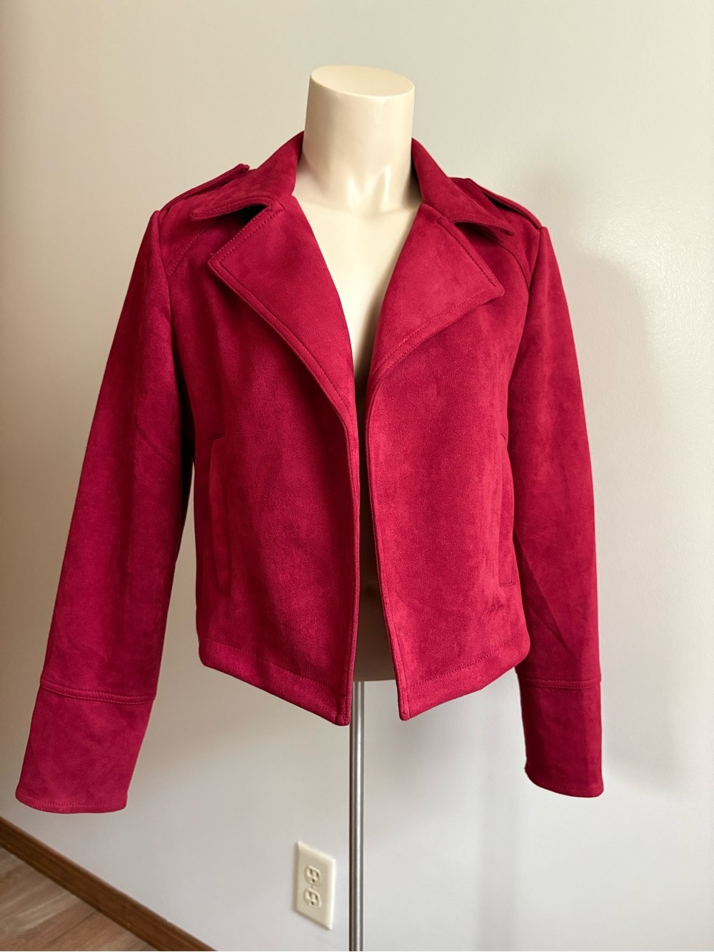 Philosophy Republic Faux Red Suede Leather Cropped Moto Jacket Small Petite